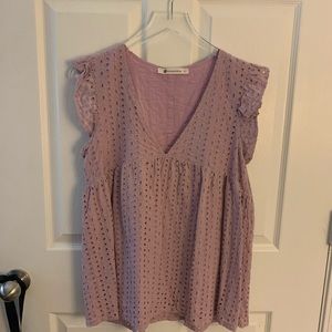 Lilac eyelet ruffle blouse